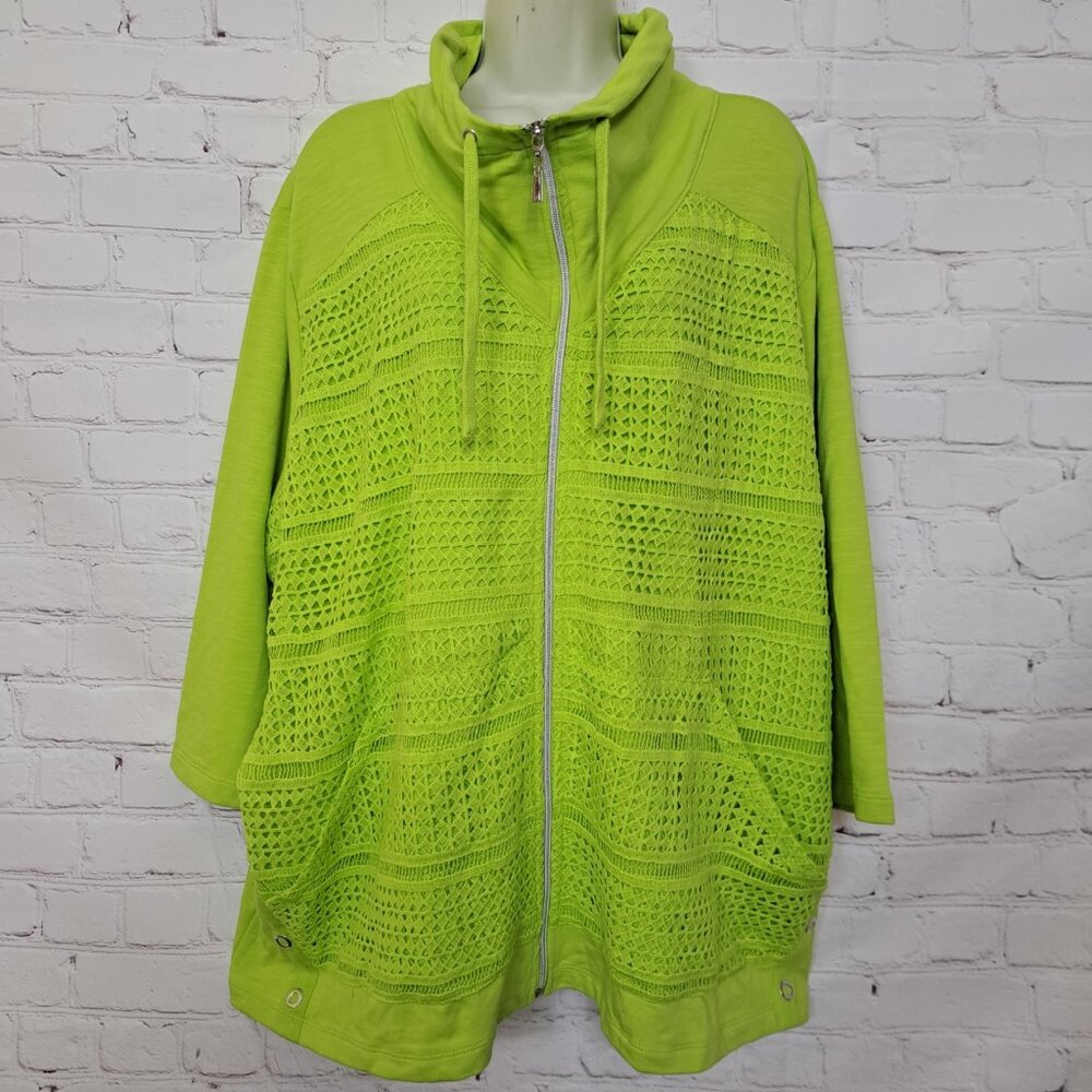 Onque Casual Crochet Knit Front 95 % Cotton Jacket Size 3X